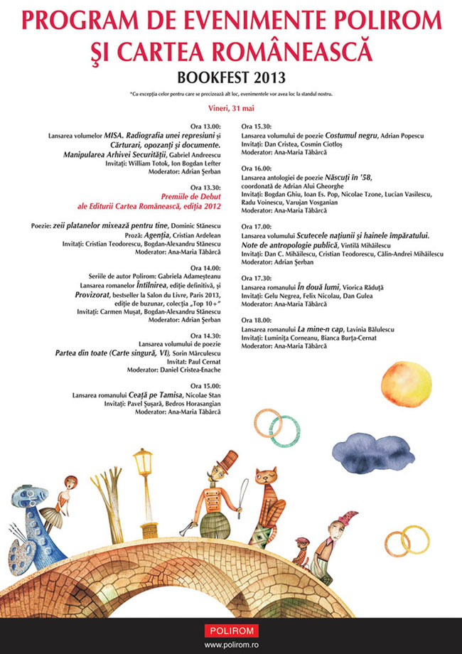 Evenimente Polirom si Cartea Romaneasca la Bookfest 2013