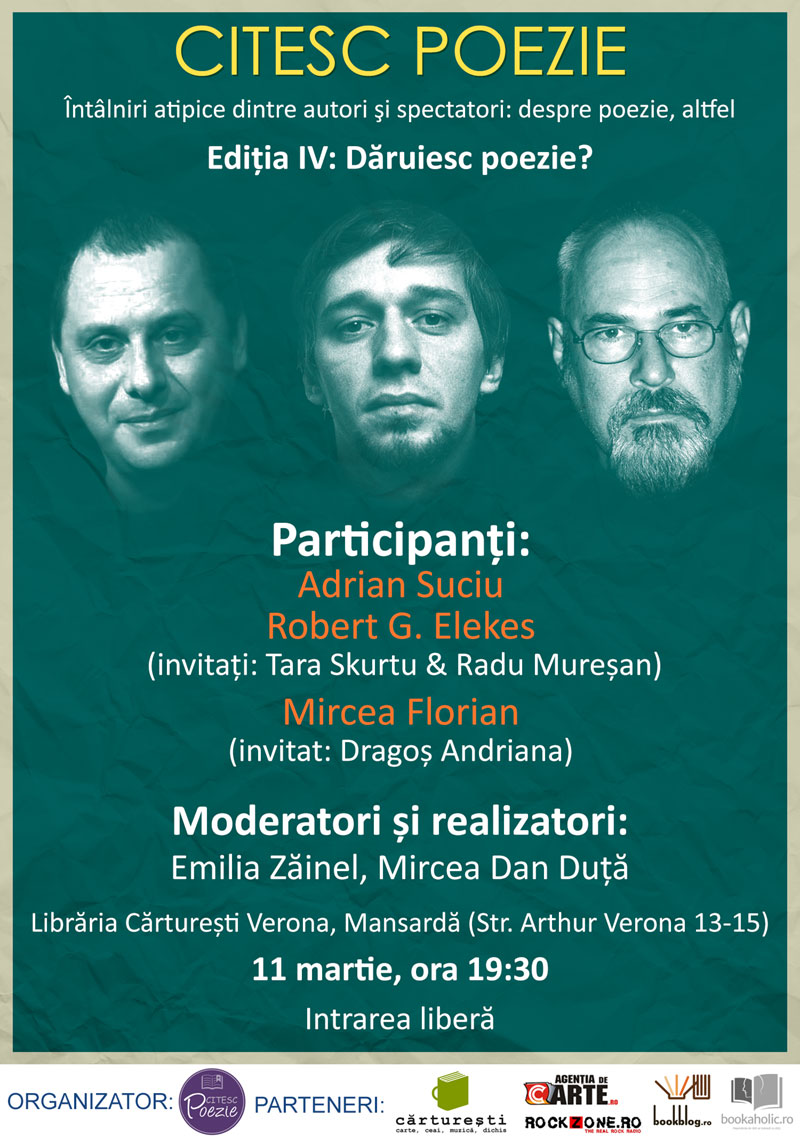 Adrian Suciu, Robert G. Elekes și Mircea Florian, la cea de-a patra ediție „Citesc poezie”