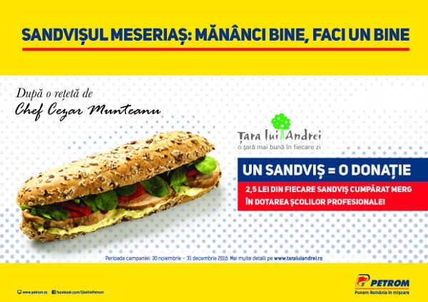 “Sandvișul Meseriaș” lansat în benzinăriile Petrom ajută elevii din școlile profesionale
