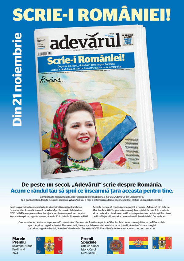 Din 21 noiembrie, ziarul Adevărul te îndeamnă să-i scrii României