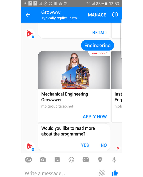 Grupul MOL se conectează cu tinerii talentaţi printr-o aplicaţie inovatoare în Facebook Messenger