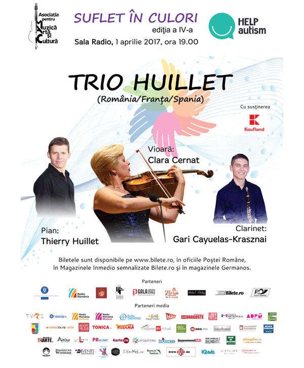 Trio Huillet în concert la cea de-a IV-a ediție a evenimentului SUFLET ÎN CULORI – Concert caritabil în beneficiul copiilor cu autism