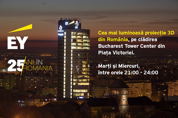Cea mai luminoasă proiecție 3D din România – pe 23 și 24 mai, pe sediul EY România