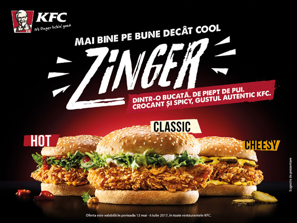 KFC relansează Zinger prin campania „Mai bine pe bune decât cool”