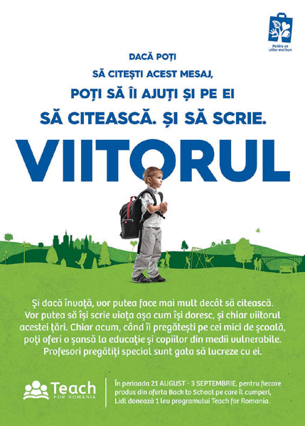 Lidl susține accesul la educație și donează către programul național Teach for Romania câte 1 leu pentru fiecare produs din oferta „Back to School” achiziționat