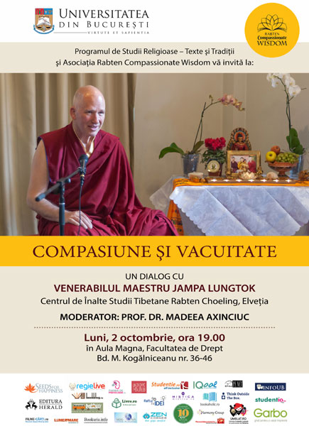 Compasiune și vacuitate, concepte explicate de maestrul Jampa Lungtok într-un dialog la Universitatea din București