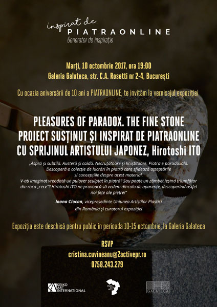 Artistul japonez Hirotoshi Ito prezintă expoziția Pleasures of Paradox. The Fine Stone la Galeria Galateca, proiect susţinut de PIATRAONLINE