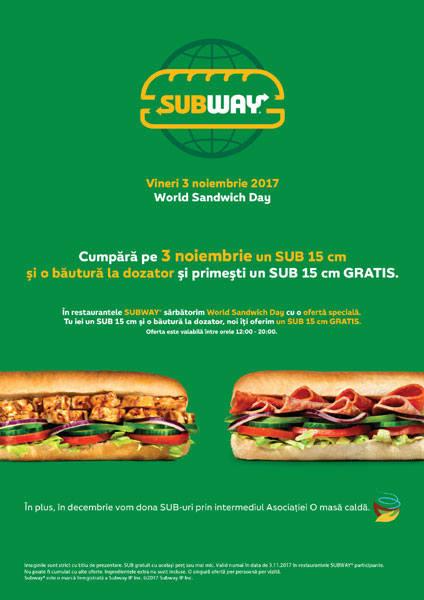 SUBWAY® sărbătorește prima ediție a World Sandwich Day în România