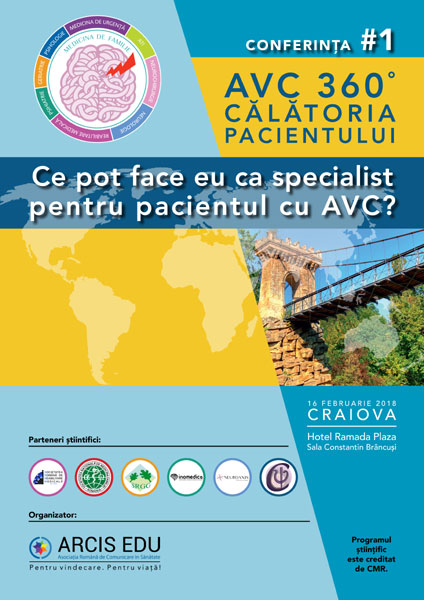 Pe 16 februarie, la Craiova, în cadrul programului național „AVC 360° – Călătoria Pacientului”, „Ce pot face eu, ca specialist, pentru pacienții cu AVC?” – prima întâlnire științifică despre accidentul vascular cerebral