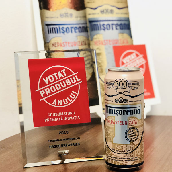 Timișoreana Nepasteurizată a fost votată de către consumatorii din România “Produsul anului 2018” în categoria de bere