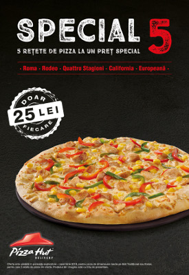 Toamna se numără ofertele atractive la Pizza Hut Delivery: Special 5 le aduce clienților cinci reţete delicioase de pizza, la un preţ special