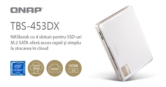 QNAP a lansat TBS-453DX NASbook cu patru SSD-uri M.2 SATA, 10GbE și alocare de stocare în cloud cu cache local