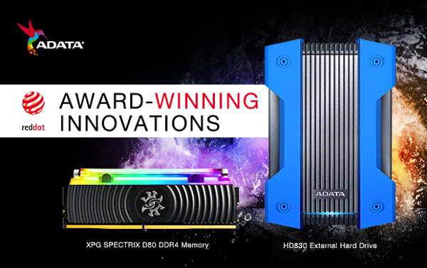 HDD-ul extern ADATA HD830 și modulele de memorie XPG SPECTRIX D80 au fost premiate cu prestigiosul Red Dot Design Award