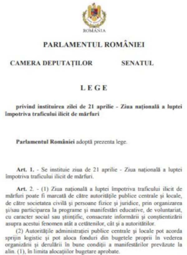 Parlamentul României susține lupta împotriva contrabandei și traficului cu produse contrafăcute
