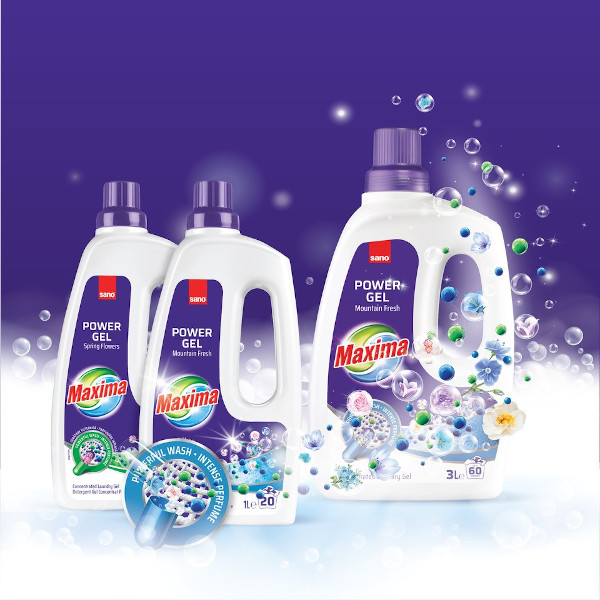 Detergentul de rufe pudră și gel SANO MAXIMA – o tehnologie avansată Sano ce combină o curățare în profunzime cu un parfum intens