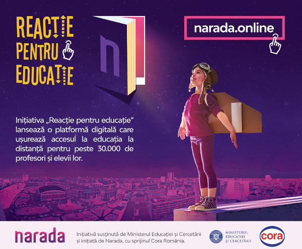 Narada și Ministerul Educației și Cercetării lansează cu sprijinul Cora România inițiativa „Reacție pentru educație”, o platformă digitală menită să ușureze accesul la educația la distanță pentru profesori și elevi