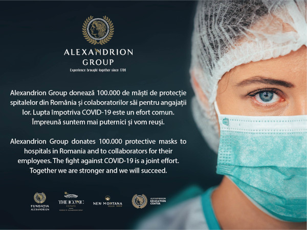 Alexandrion Group susține lupta națională împotriva COVID-19, donând 100.000 de măști medicale de protecție spitalelor din România şi colaboratorilor companiei, pentru protectia angajaţilor si familiilor acestora