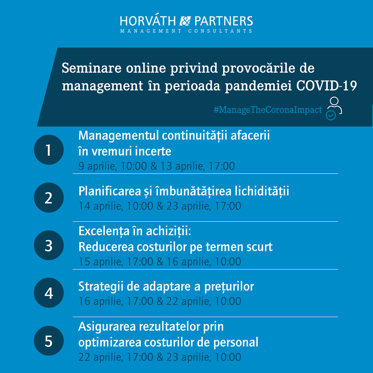 Programul seminarelor online Horvath & Partners