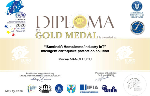 iSentinel® IoT a câștigat medalia de aur la EUROINVENT 2020