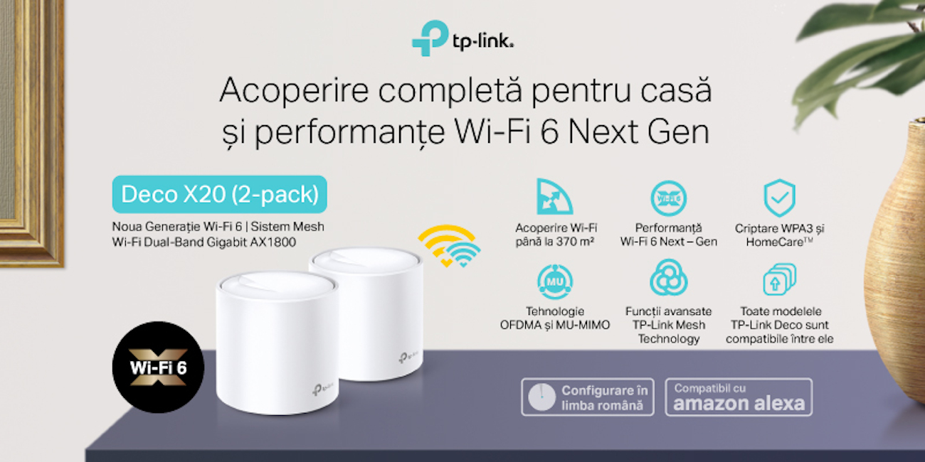 TP-Link® lansează în România Deco X20, primul său Sistem Mesh Wi-Fi 6 entry-level Dual-Band Gigabit