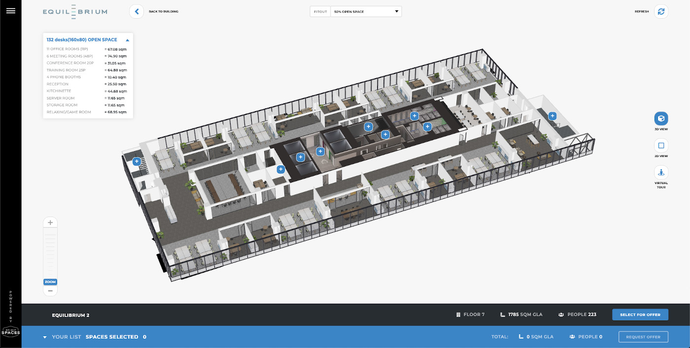 Skanska Equilibrium By Bright Spaces - demo 3D floorplan with multiple fit-out proposals