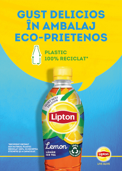 Lipton inovează în categoria de Ice Tea și introduce sticla din plastic 100% reciclat și reciclabil