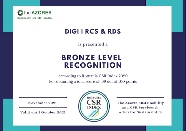 Grupul Digi Bronze Level Romania CSR Index 2020