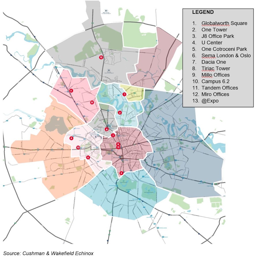 Cushman & Wakefield Echinox: Piața de birouri din București harta