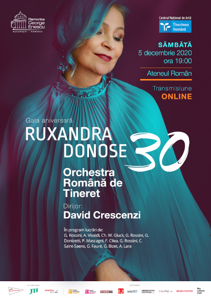 Gala aniversară Ruxandra Donose – 30 cu Orchestra Română de Tineret online de la Ateneul Român – 5 decembrie 2020 ora 19:00
