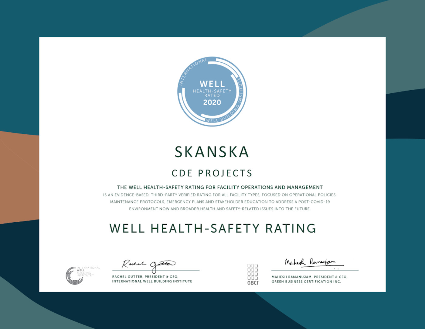 Skanska - Certificate 2020 Standard Locations