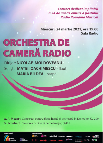 24 de ani de emisie a postului Radio România Muzical: Mozart – Concertul pentru flaut, harpă şi orchestră – LIVE de la Sala Radio