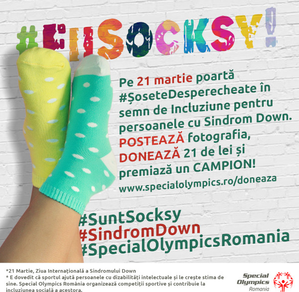 De Ziua Internațională a Sindromului Down, Special Olympics România vă provoacă să purtați #ŞoseteDesperecheate și să premiați Campionii