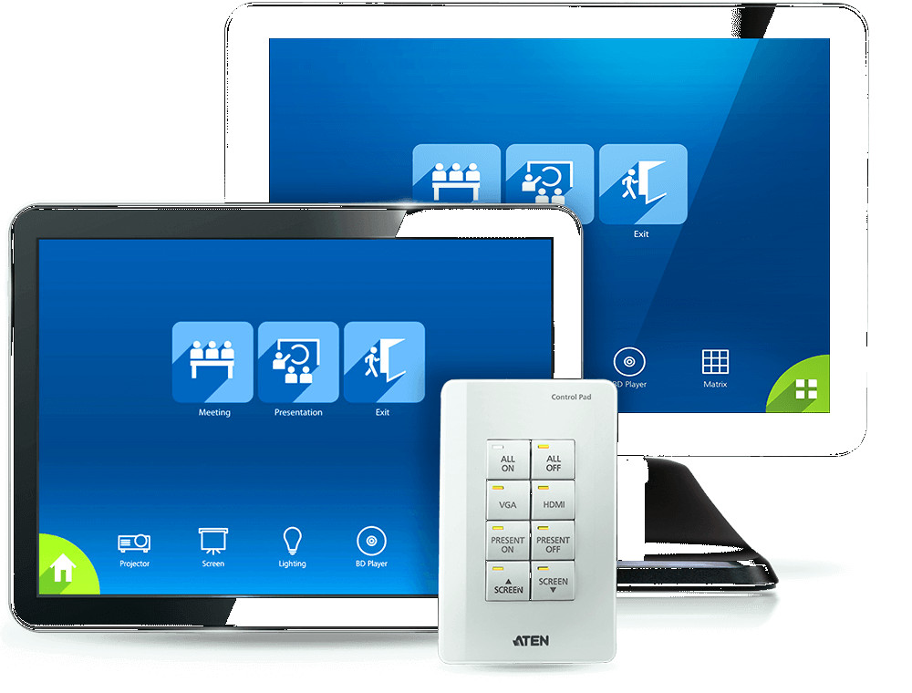 ATEN Control System asigură controlul integrat personalizat al tuturor dispozitivelor specifice mediului de afaceri