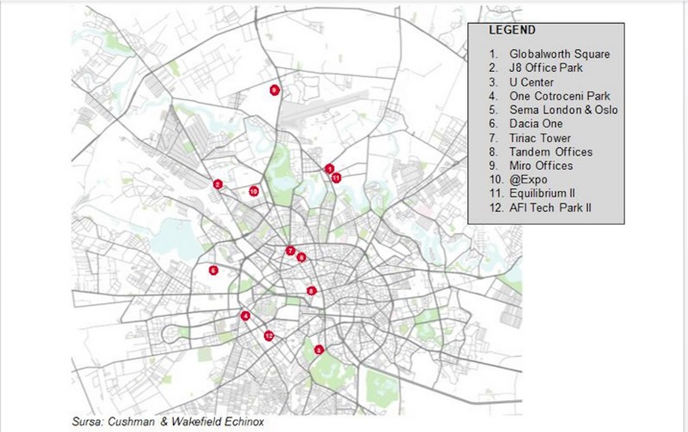 Harta celor mai importante proiecte de birouri aflate în construcție în București