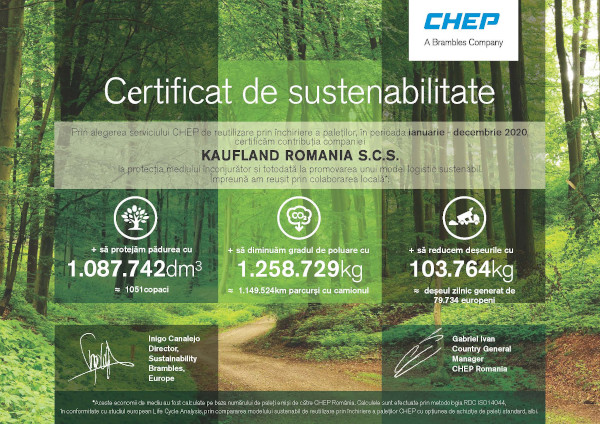 Kaufland România primește certificatul de sustenabilitate din partea CHEP