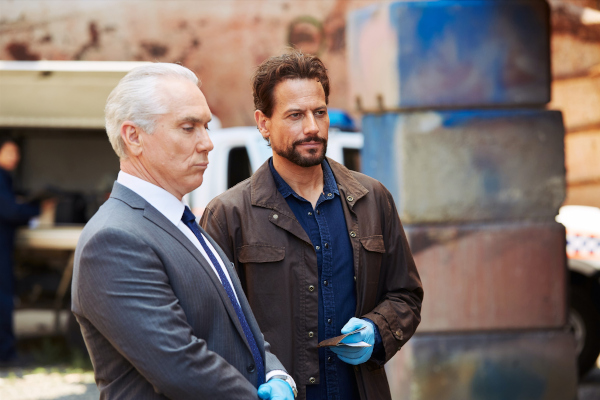 (L-R): Nicols (Damien Garvey) and Harrow (Ioan Gruffudd) in "Mater Semper Certa Est."