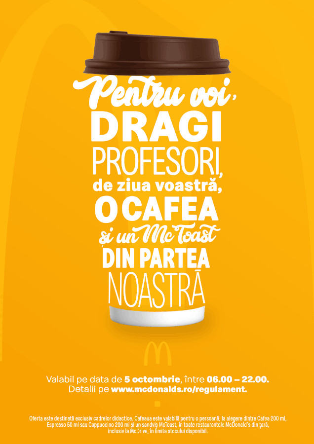 McDonald’s sărbătorește Ziua Internațională a Profesorului cu cafea și un sandviș din partea casei