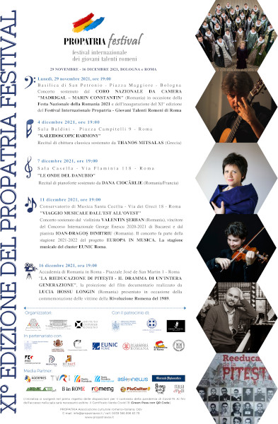 Festivalul Internaţional Propatria – Tinere talente românești revine cu cea de a XI-a ediție la Bologna și Roma