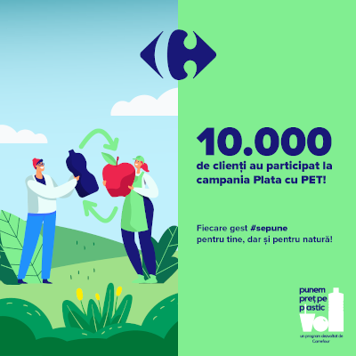 Carrefour România: 10.000 de clienți au plătit cu PET pentru fructe și legume românești în 14 hipermarketuri din țară