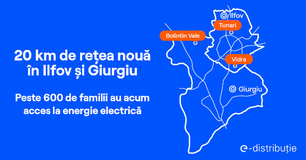 E-Distribuție Muntenia extinde cu circa 20 de kilometri rețeaua electrică în județele Ilfov și Giurgiu, în beneficiul a peste 600 de familii, inclusiv din medii defavorizate