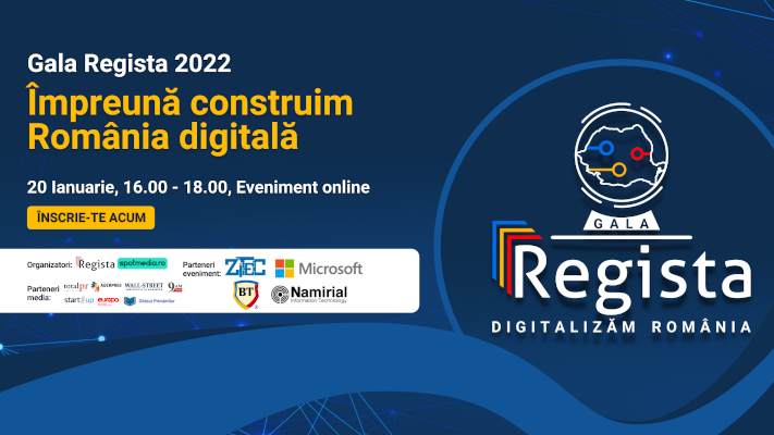 Regista organizează pe 20 ianuarie 2022 Gala Regista, prima Gală de premiere a primăriilor și instituțiilor digitalizate din România
