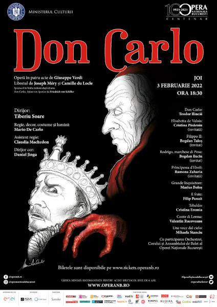 Distribuție de anvergură mondială la Opera Națională București, pe 3 februarie, în „Don Carlo”, de Verdi