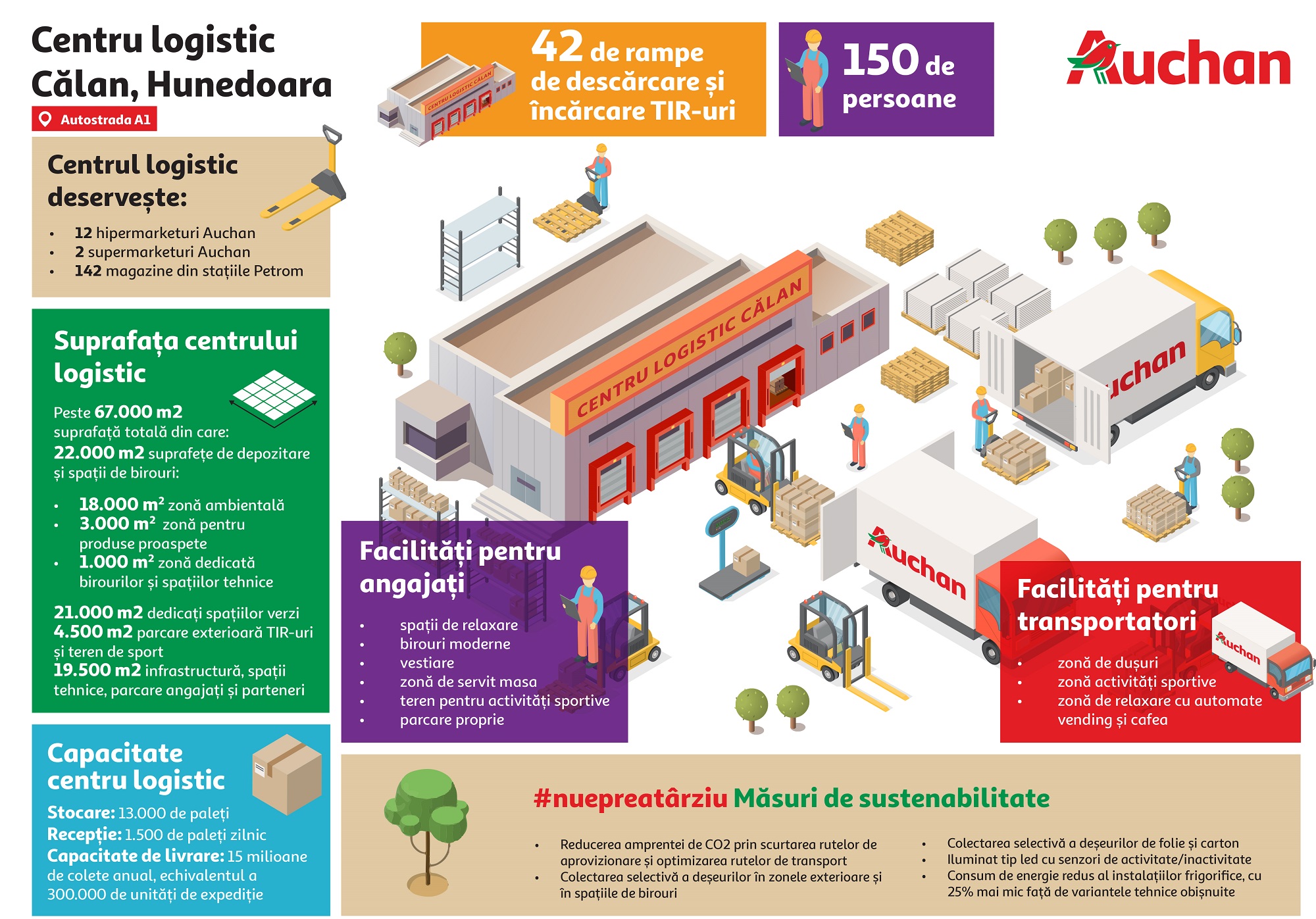 Infografic centru logistic Calan - Auchan Romania