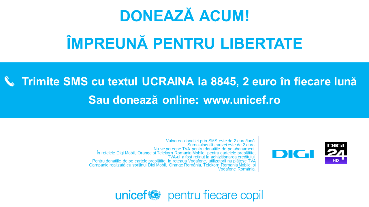Digi24 împlinește 10 ani de existență și își donează ziua prin campania „Împreună pentru libertate”, demarată în colaborare cu UNICEF România și Grupul DIGI