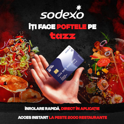 Tazz și Sodexo lansează o nouă metodă de plată – cardul de masă Gusto Pass poate fi folosit în cea mai extinsă rețea de restaurante disponibile în aplicația Tazz