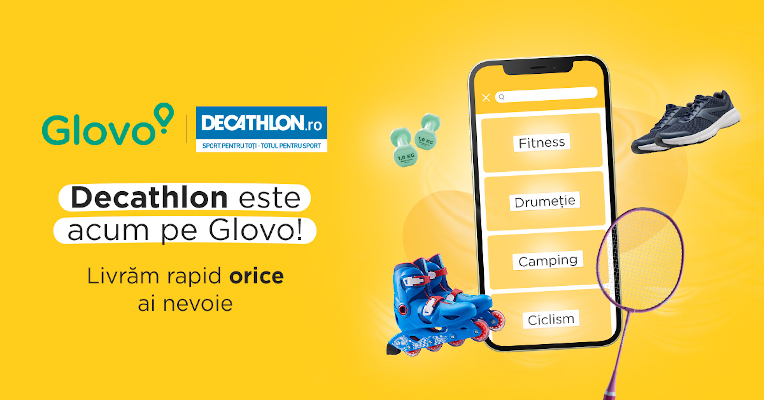Glovo semnează parteneriat cu Decathlon și introduce în aplicație peste 20.000 de produse ale retailerului francez