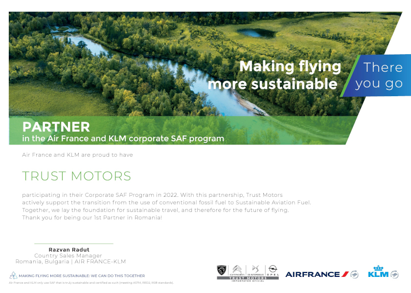 Air France-KLM România și Trust Motors semnează primul contract  pentru producerea de combustibil sustenabil