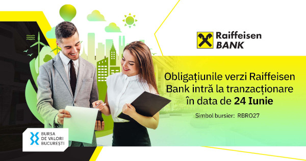 Raiffeisen Bank listeaza a treia emisiune de obligatiuni verzi la Bursa de Valori Bucuresti