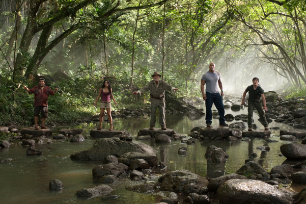 (L-r) LUIS GUZMÁN as Gabato, VANESSA HUDGENS as Kailani, MICHAEL CAINE as Alexander, DWAYNE JOHNSON as Hank, and JOSH HUTCHERSON as Sean in New Line Cinema’s family adventure “JOURNEY 2: THE MYSTERIOUS ISLAND,” a Warner Bros. Pictures release.