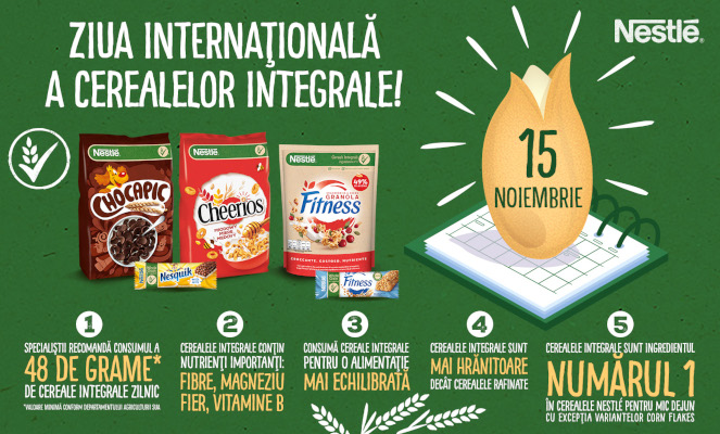 Specialiștii recomandă consumul a cel puțin 48 de grame de cereale integrale zilnic Ziua Internațională a Cerealelor Integrale Nestlé